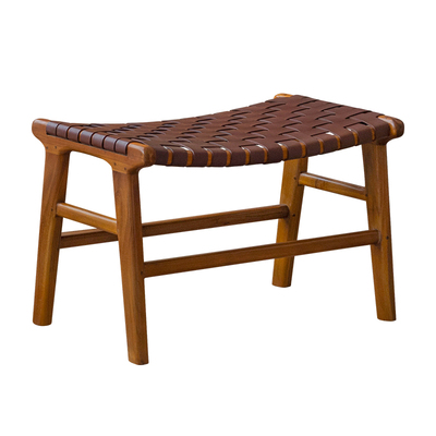 印尼进口牛皮换鞋凳实木脚踏