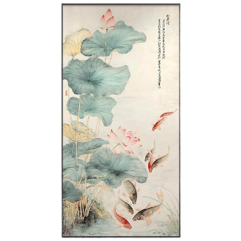 荷花九鱼图客厅玄关装饰画办公室现代装饰画