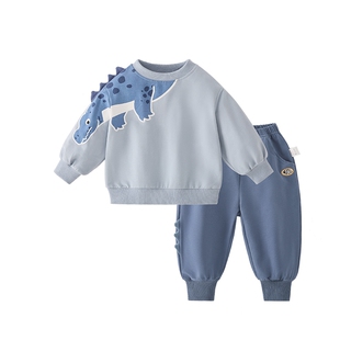 [7A抑菌]男童恐龙圆领上衣套装儿童早春童趣印花卫衣裤两件套宝宝