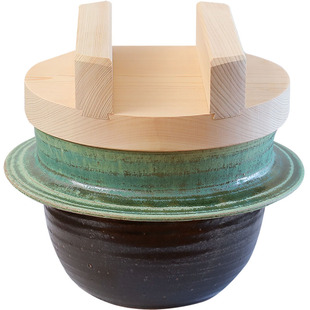 小葵川町屋 日本独步炎藤井博文手作素绿釉羽釜米饭锅陶土饭釜锅