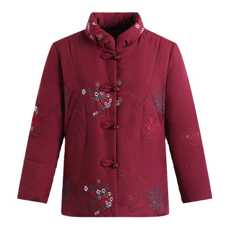 中老年人女妈妈冬装高档绣花加绒棉衣服奶奶刺绣加厚棉服保暖棉袄