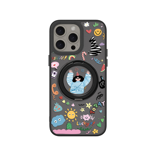 适用于iPhone16e磁吸手机壳12max可爱15pro自带旋转支架13防摔11保护套14plus涂鸦少女创意卡通支点壳17air