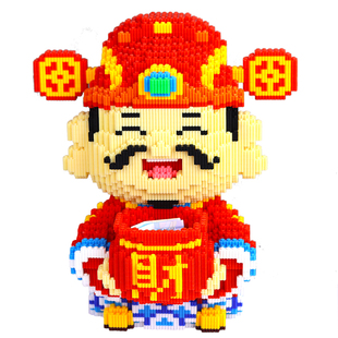 2026年新款福袋财神爷积木成人高难度diy手工颗粒拼装玩具摆件女