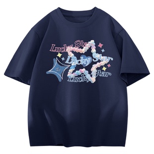 名创优品藏青色短袖t恤女2026新款夏季女款衣服宽松半袖纯棉上衣D