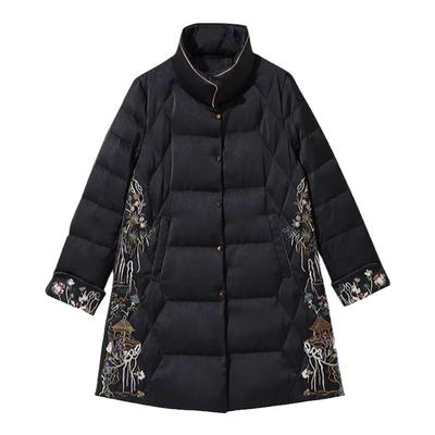 高端大牌白鹅绒服2024冬季新款中长款中年妈妈立领加厚防寒羽绒服