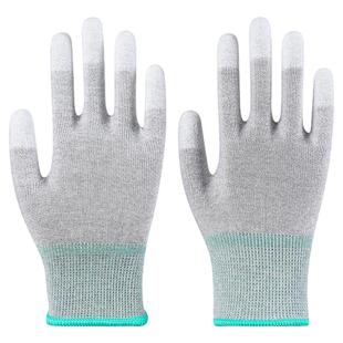 碳纤维PU涂指涂掌手套劳保工作耐磨防滑透气防静电带胶电子厂专用