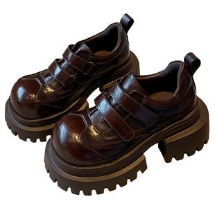 【TFM】增高6.5CM~厚底乐福鞋女新款魔术贴小皮鞋英伦风JK单鞋子