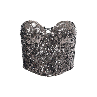 【许佳琪同款】AS DALIO银色亮片鱼骨抹胸胸衣露背性感精致短上衣