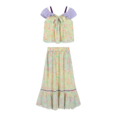 tanni印花露肩荷叶边上衣半身裙