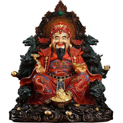 新款九龙财神爷黄铜财神神像摆件