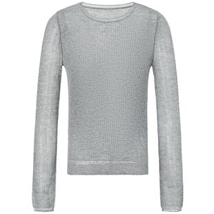 FF仿佛针织衫2025秋季新款圆领格雷系灰透气休闲设计感修身女上衣