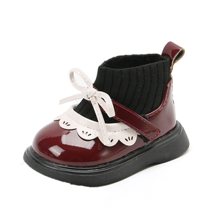 秋冬季女宝宝鞋子加绒一周岁小童公主短靴子婴儿二棉鞋女童小皮鞋