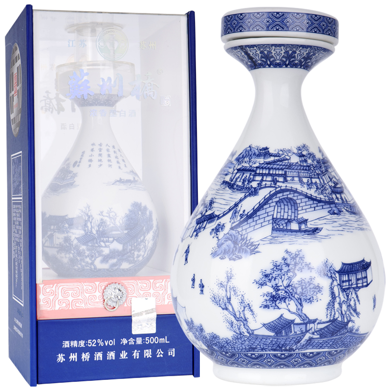 苏州桥印象苏州白酒浓香型52度500ml江南特色粮食酒青花瓷瓶礼盒