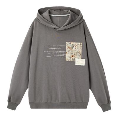 OrganicE贴布印花复古连帽卫衣