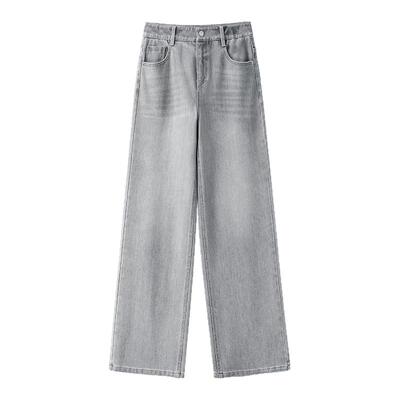 韩氏伊人直筒牛仔裤女2025年春季新款宽松显瘦高腰窄版阔腿长裤子