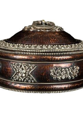 西藏复古储物盒纯铜客厅装饰摆件