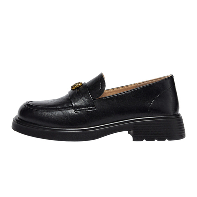 达芙妮厚底乐福鞋黑色复古小皮鞋