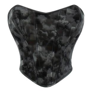 PU皮外穿鱼骨胸衣抹胸短款上衣绑带收腰内搭打底性感辣妹欧美风夏