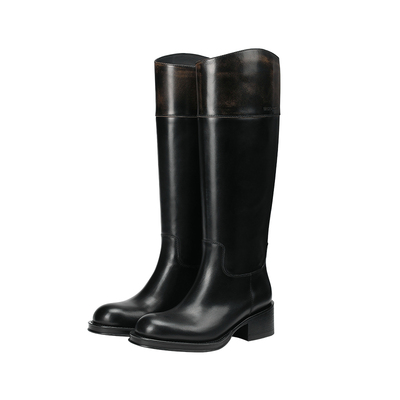 田曦薇刘恋同款|BREADTREE面包树 擦色拼接设计中跟长靴西部靴女