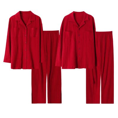 雅鹿情侣纯棉红色睡衣结婚本命年