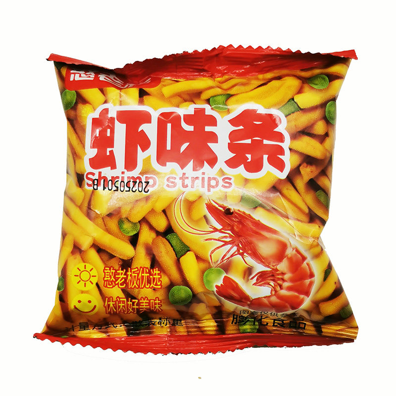 憨老板虾味条怀旧零食虾条豆果蟹黄味青豆脆面独立小包装膨化食品