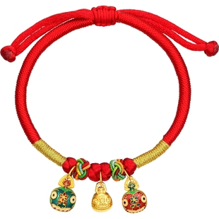 潮宏基好事发生黄金手链转运串珠5D硬金手绳足金吉祥三宝吞金兽 L