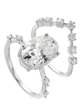 AHCHOO 静奢风高级感莫桑钻石戒指S925鸽子蛋叠戴套装指环520礼物