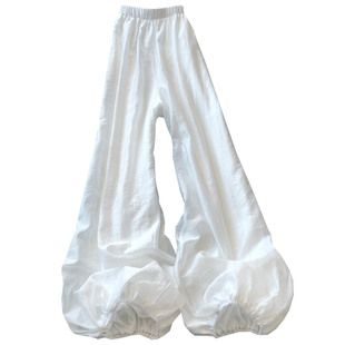 白色阔腿休闲裤子夏季新款瑜伽裤宽松高腰束脚灯笼裤薄款气球裤女