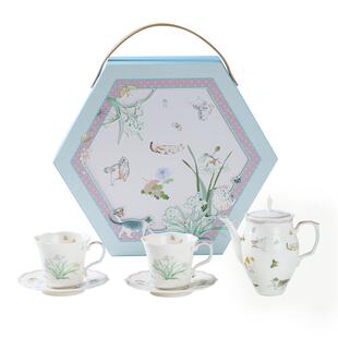 八义陶瓷下午茶咖啡杯碟茶壶高档轻奢稚狸戏蝶釉中彩家用茶具套装