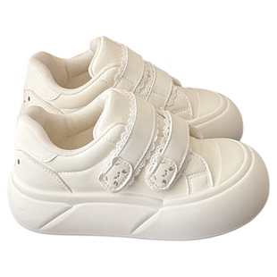 荔枝公园kitty厚底小白鞋子女2026新款女鞋蕾丝魔术贴板鞋丑萌鞋