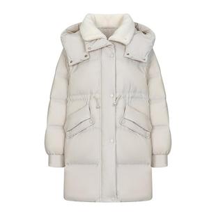 艾莱依羽绒服女冬新款收腰中长款大衣保暖防风休闲仿羊羔毛领外套