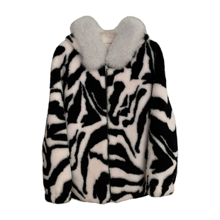 雪夜颂歌/斑马纹真狐狸毛领100羊羔毛皮毛一体冬季皮草毛毛外套女