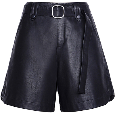 真皮皮裤女绵羊皮短裤高腰阔腿裤