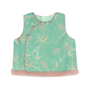 大耳象女童毛条下摆旗袍提花马甲冬款宝儿拜年服新中式加厚上衣