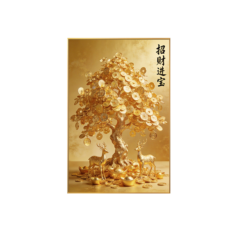 中式招财进宝十字绣满绣2026新款黄金树线绣金鹿手工绣小尺寸全绣