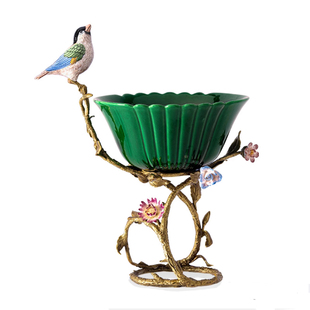 茱莉安欧式精美祖母绿艺术装饰品法式复古铜陶瓷家居桌面果盘摆件