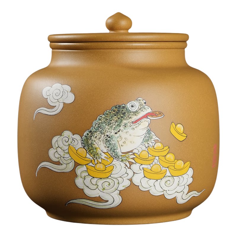 宜兴3斤手绘金蟾紫砂茶叶罐