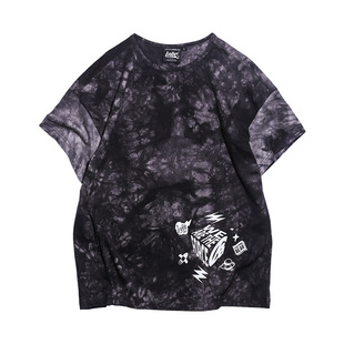 LNBR熊電夏季新款纯棉扎染宽松休闲T恤男oversize潮流印花短袖潮