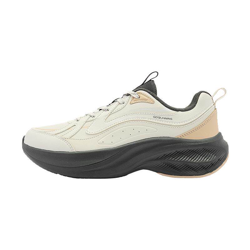 乔丹皮面粉色跑步运动鞋女秋季学生防水跑鞋厚底增高初中生休闲鞋