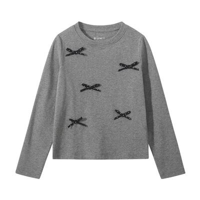 植木【立体蝴蝶结】女童T恤长袖 儿童圆领上衣2026春季新款童装