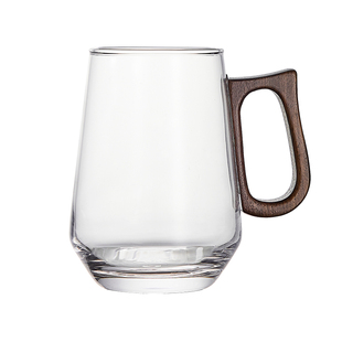 胡桃木玻璃水杯套装绿茶杯胡桃木柄待客泡茶杯个人办公室喝水杯子