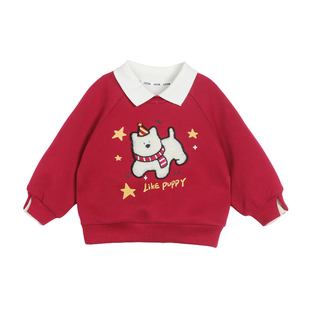 小O爸男婴童 宝宝加绒卫衣卡通红色冬季2025新款POLO婴儿新年衣服