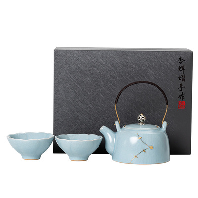 汝窑锔钉一壶两杯礼盒套装李辉熠