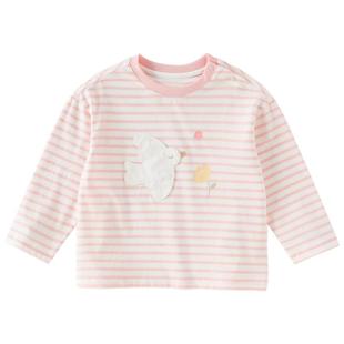 戴维贝拉女童条纹T恤2026新款春装男童纯棉长袖打底衫儿童A类上衣