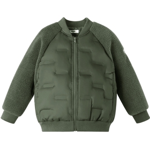 安奈儿男女童短款羽绒服冬季款毛绒拼接袖休闲棒球拉链外套