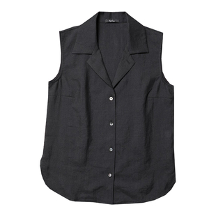 TANG TOWN 自制 定织100亚麻 干爽透气 舒适轻盈无袖翻领衬衫