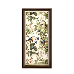 美式玄关装饰画入户走廊过道油画挂画欧式高级感鸟语花香竖版壁画