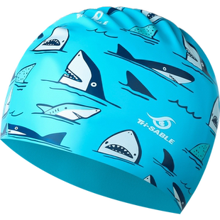sable黑貂儿童泳帽男童女童防水硅胶不勒头长发护耳卡通游泳帽