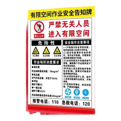 有限空间作业安全告知牌有限空间警示标识牌密闭空间标志受限空间贴纸作业警示牌风险冷库警告标示有效指示牌