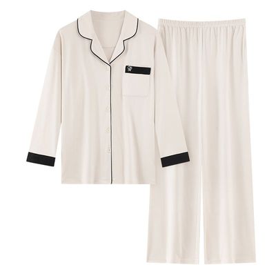 纯棉家居服女款2025新款可外穿套装 米白色睡衣女款 舒适居家服